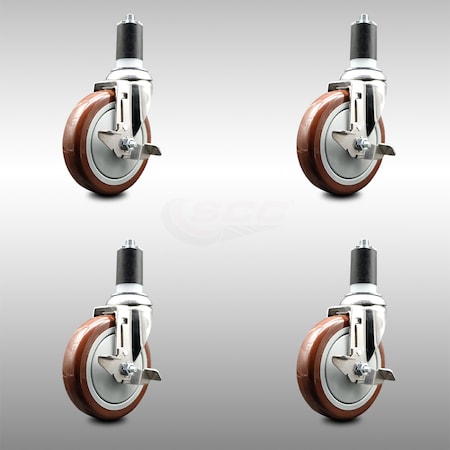 Service Caster 5 Inch 316SS Maroon Poly Swivel 1-1/2 Inch Expanding Stem Caster Set Brake SCC SCC-SS316EX20S514-PPUB-MRN-TLB-112-4